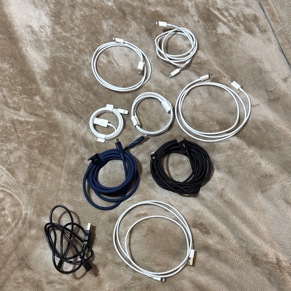 Assorted Charging Cables - Black, White, Blue